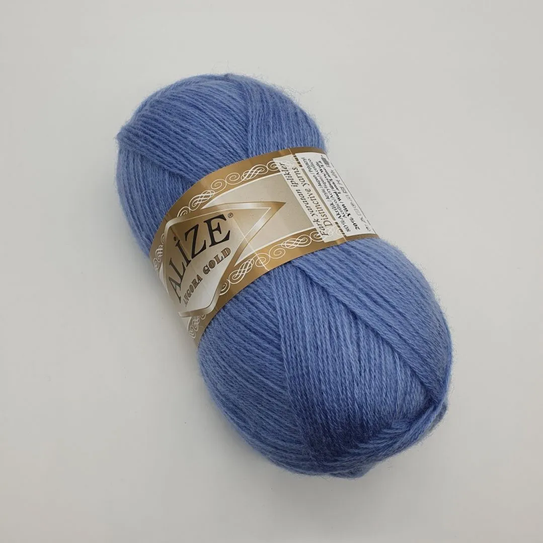 Пряжа Alize Angora Gold 80% акрил 20% шерсть 100г 550м цв.40-голубой для кукол | 1