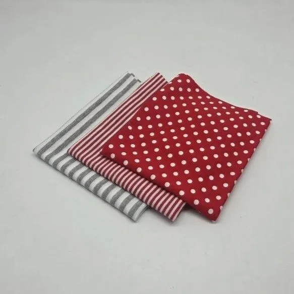 Набор Трикотаж Полоска/Горох (3 шт.) цв.красный/серый 30*40см 28086 для кукол