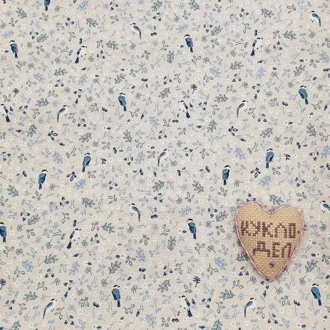 Корейский хлопок Птички 37*50см цв.голубой 88-67 для кукол