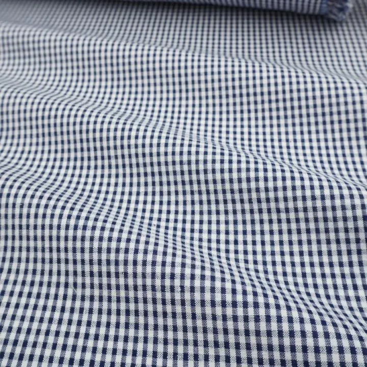 Ткань хлопковая сорочечная Жатка (Пестрядь) Клетка Мини цв.чернильный/белый 50*48см 28133 для кукол