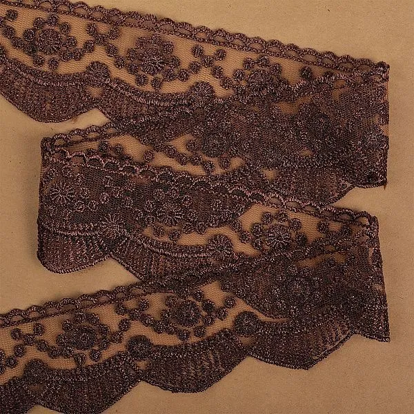 Кружево на сетке TBY J2052W-2 шир.55мм цв. шоколадный  для кукол
