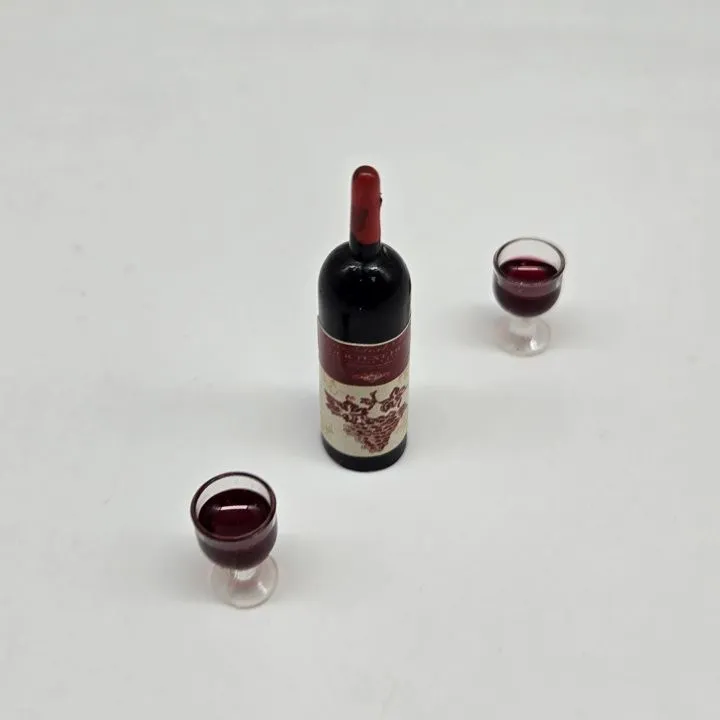 миниатюра вино красное 2 бокала 27211 для кукол