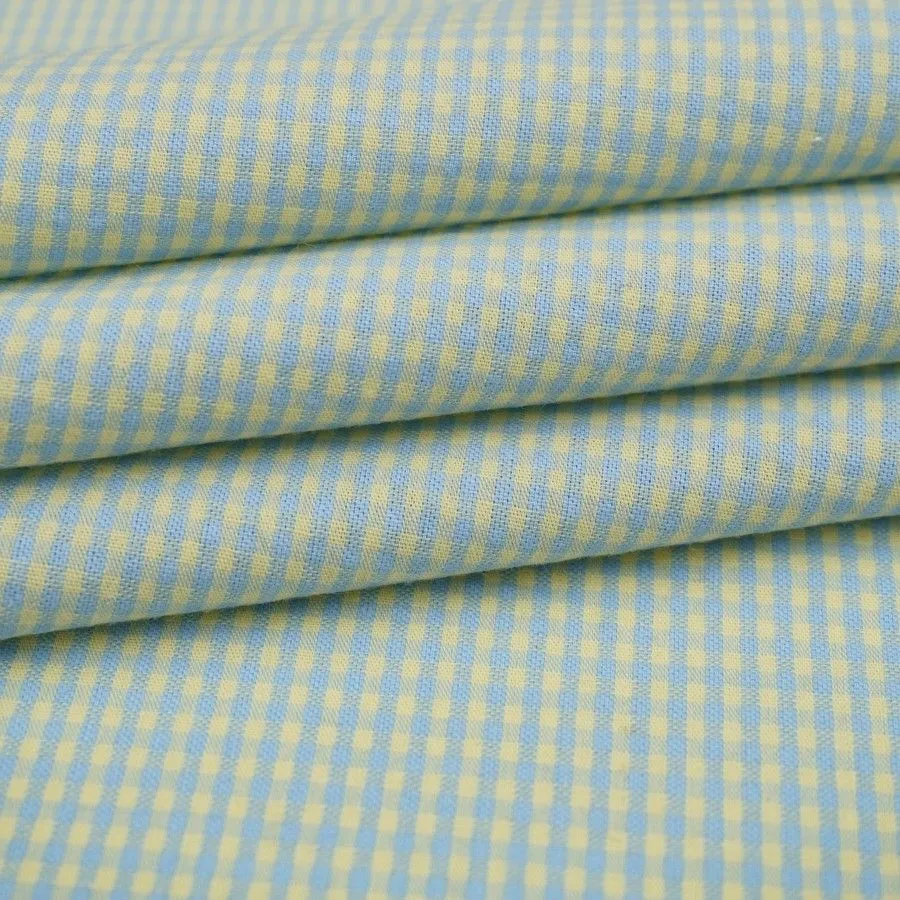 Ткань хлопковая сорочечная (Пестрядь) Микроклетка цв.св.лимонный/голубой 50*48см 28135 для кукол | 1
