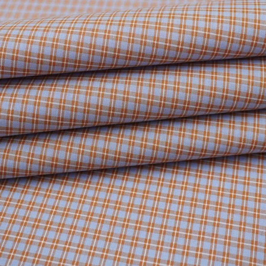 Ткань хлопковая сорочечная (Пестрядь) Мелкая клетка цв.карамельный/голубой 50*48см 28137 для кукол | 1