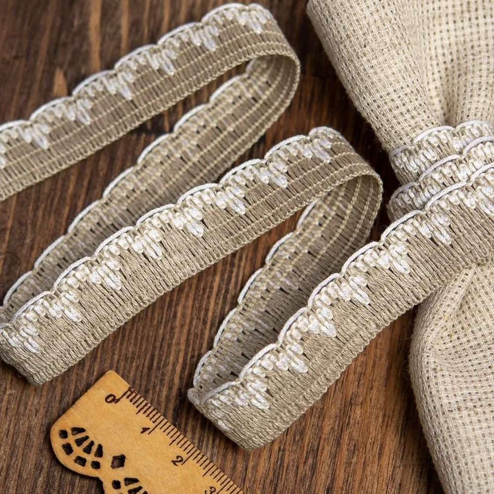 Кружево вязаное шир.18мм 1метр цв.лен с белым Т.В.6206 (201) для кукол | 1