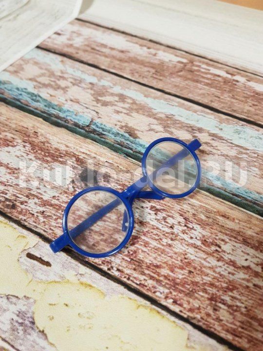 Очки синие круглые со стеклом 1080 для кукол