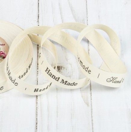 Хлопковая лента с надписью Hand Made 1,5см 7 шт. 3035098 для кукол